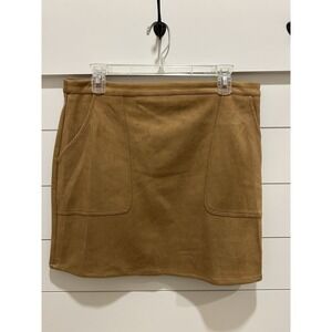 Hyfve Faux Suede  Camel Skirt Mini  Sz XL Academia Preppy Neutral Capsule Pocket